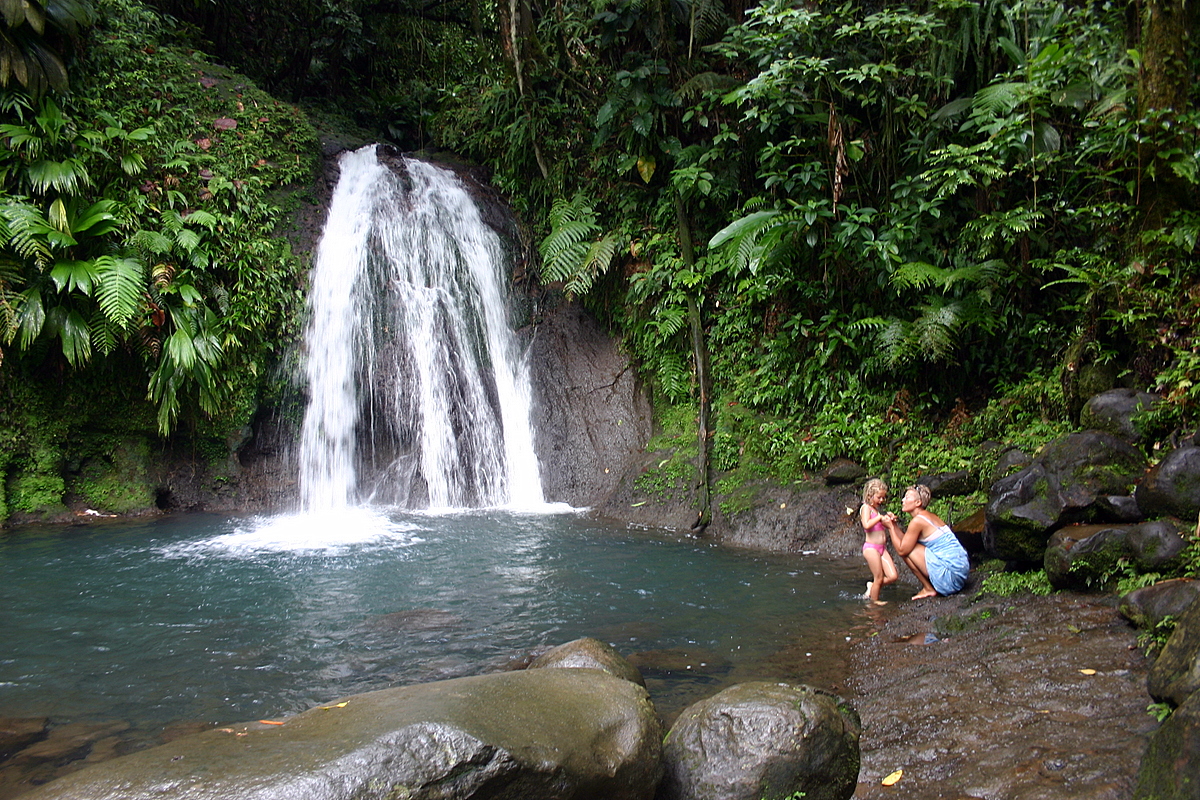 Swimming at the waterfalls in Guadeloupe