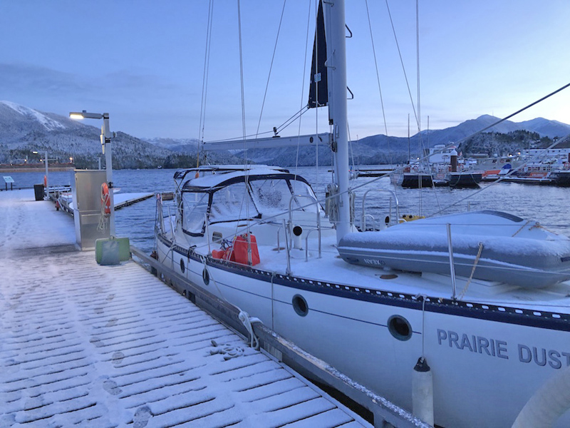 Dec 12 Feature Pic Dusty at Cow Bay snowed Dock Currents Bluewater