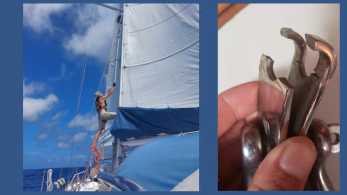 Image on left - retrieving whisker pole uphaul; image on right - broken toggle jaw from shroud.
